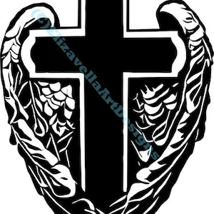 Ailes d'ange croix silhouette svg, croix png, art imprimable, religieux chrétien, téléchargement immédiat, clipart commémoratif d'êtres chers perdus,
