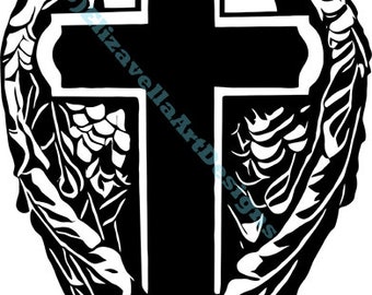 Angel wings cross silhouette svg, cross png, printable art, religious christian, instant download, lost loved ones memorial clipart,