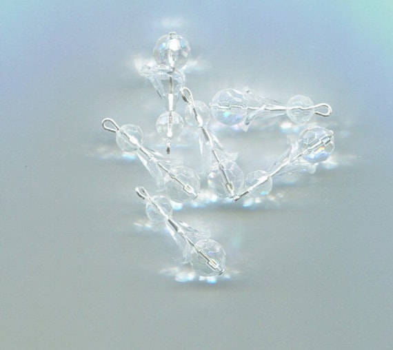 crystal flower bead drops charms acrylic glass 6 pc pendant 20mm Aurora Borealis handmade jewelry making supplies