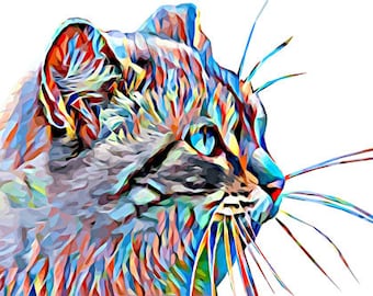 colorful cat head abstract art clipart png jpg printable digital download animals pets digital downloadable graphics image