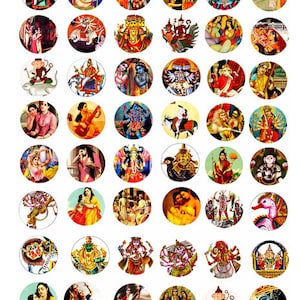Op de afbeelding: Een set van 50 kleurrijke ronde stickers met afbeeldingen van hindoeïstische goden en symbolen. De stickers zijn perfect om een ​​spirituele touch aan je bezittingen te geven.