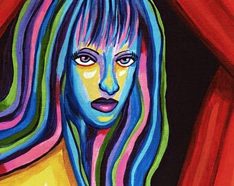 abstract woman original art  print Behind The Red Curtain original painting nude woman art By Elizavella