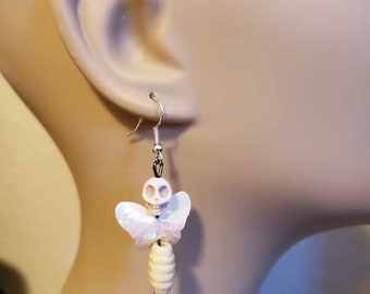 white beige sugar skull bead earrings day of dead goth punk butterfly skull halloween cosplay jewelry