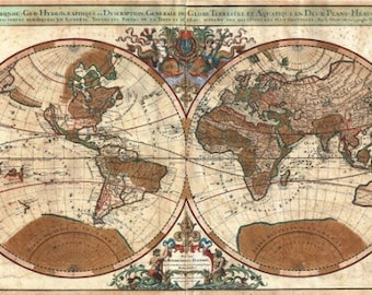 vintage antique Sanson map of the world 1691 printable maps digital download images graphics poster travel print out