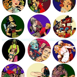 bellezze, mostri bestie, foglio di collage digitale di arte horror, cerchi da 2,5" pollici, download istantanei, stampabili horror