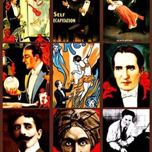 May include: A collage of vintage posters advertising the magician Kellar. The posters feature images of Kellar performing various illusions, including self-decapitation, levitation, and the "Man Who Knows".