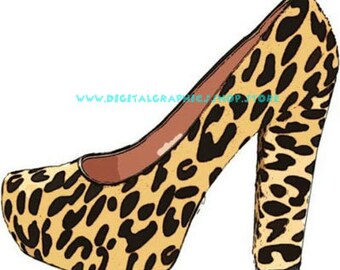 leopard spots animal print high heel shoe art clipart png svg vector download digital image graphics printable fashion instant downloadable