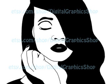 sexy vixen womans face png jpg svg vector makeup pinup long hair closed eyes printable wall art instant download png clipart digital print