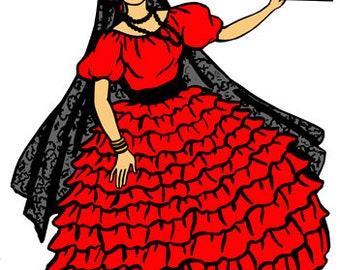 flamenco dancer spanish woman pinup girl cartoon printable art clipart png download digital image graphics modern dance