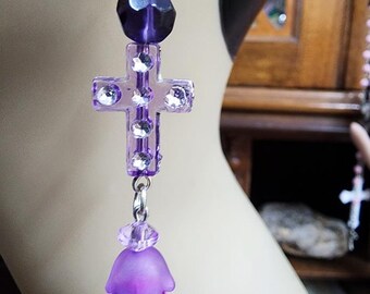purple cross sugar skull BEAD earrings handmade DAY of the DEAD jewelry