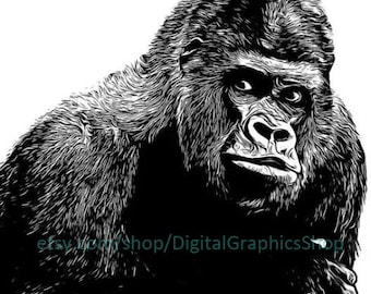 silver back gorilla png, jpg, clipart, printable art, digital print, instant download, animals, jungle safari printables t shirt designs