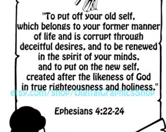 bible quotes, Ephesians 4:22-24, new self,  printable wall art, scroll clipart, png, jpg, instant download, digital print,