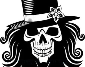 female skull png, skull top hat svg, skeleton clipart, printable skull art digital instant download skeleton woman png, day of the dead svg