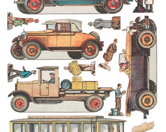 paper dolls and cars Digital Collage Sheet print download