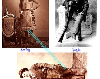 annie oakley, calamity jane cowgirl vintage western photographs, 4 x6 inch printable, collage sheet, jpg, digital prints, instant download