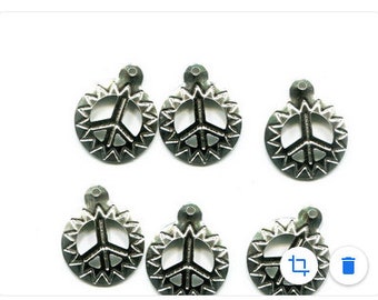 15mm peace sign charms sun charms peace symbols metal silver tone 6 pc jewelry supplies