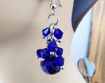 blue glass cluster bead drop earrings dangles handmade jewelry