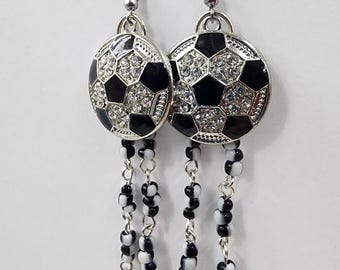Soccer ball  rhinestone bead earrings long dangles metal jewelry