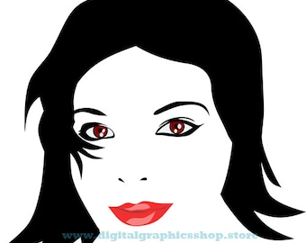 dark hair, womans face png, makeup clipart, printable wall art, instant download, digital print