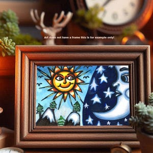 sun and moon original aceo drawing, aceo art card, atc art, celestial art aceo