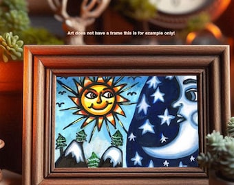 sun and moon original aceo drawing, aceo art card, atc art, celestial art aceo