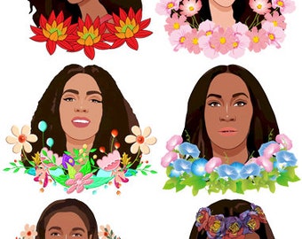 beautiful black african women faces flowers clipart digital collage sheet scrapbooking paper printable - instant download