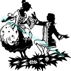 Homme victorien proposant à une femme, art imprimable silhouette, mariage, mariées, mariages, clipart, png, jpg, vecteur svg, téléchargement immédiat