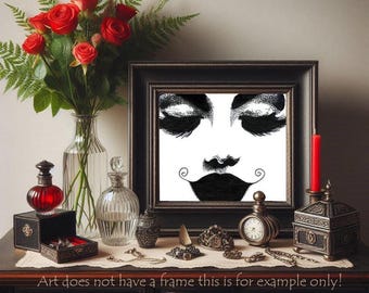 original art ink drawing womans face long lashes dark lipstick  makeup pop art By Elizavella