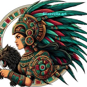 Azteekse krijger koningin vrouw png, jpg clipart afdrukbare Mexicaanse Indiase volkskunst, mensen van Mexico, instant download, digitale print