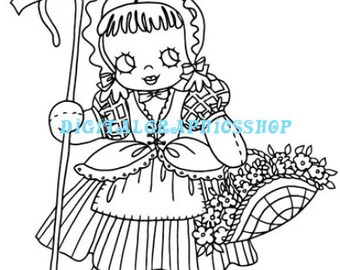 little Bo Peep, svg png, clipart, rag Doll, coloring page instant download, printable line art, digital print, mother goose nursery muñeca