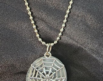 gray marble oval gemstone pendant ball chain necklace  spider web charm handmade natural jewelry