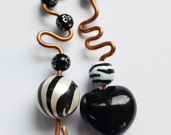 Copper wire black and white stripes and cross beads pendants craft jewelry supplies lot