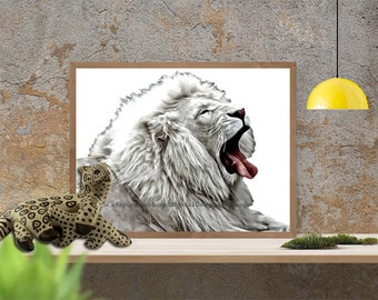 white lion head, png jpg clipart, printable art, digital print, instant download, animals, safari jungle art,