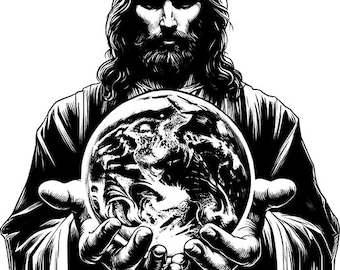 Jesus christ holding the world png jesus clipart religious jpg printable digital art Christian instant download