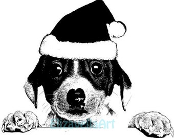 puppy dog wearing santa hat christmas animals printable wall art print png jpg clipart  digital download image graphics Transfers