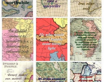 vintage world maps printable, travel quotes, aceo clipart, digital collage sheet, atc, instant download, digital print