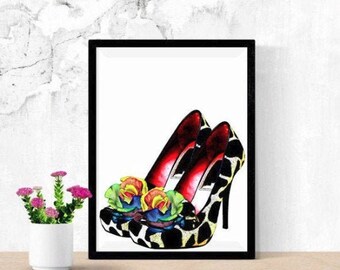 giraffe animal print high heel shoes rainbow roses art clipart png download digital image graphics printable fashion instant downloadable