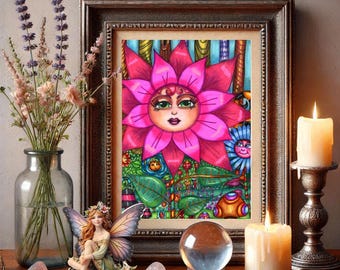 fantasy fairytale drawing magical flower girl garden whimsical original artwork By Elizavella