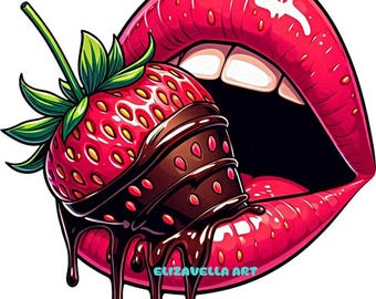 womans red lips chocolate strawberry png Womans mouth png clipart jpg printable makeup erotic wall art digital instant download