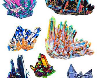 Crystals Gemstones clipart png jpg printable abstract wall art digital download collage sheet nature graphics images