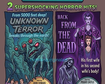 Vintage Horror movie advertisements Unknown Terror, Back from The dead ghost monsters art print  8.5x11 inch gloss print