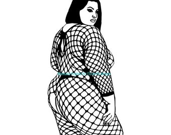big girl svg sexy babe model black fishnet body stocking clipart printable art jpg png fashion instant download digital transfer image
