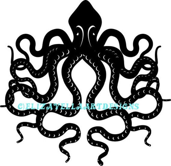 octopus silhouette, png jpg clipart, printable art, digital print, instant download, logos icons, sealife ocean animal, silhouettes