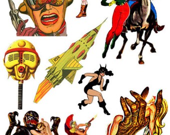 vintage space horror western clipart printable art collage sheet clipart png instant download digital image  graphics diy crafts print out