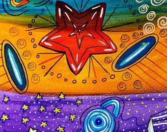 planets stars space abstract original art painting celestial, astronomy surreal art on canvas  10x14"