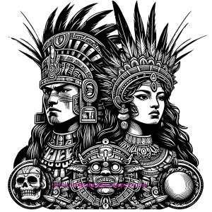 Illustratie Azteekse krijger koning en koningin: afdrukbare clipart (digitale download)