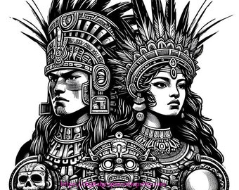 aztec warrior png, aztec king and queen png svg clipart, printable Mexican indian art, mexico people, instant download, digital print