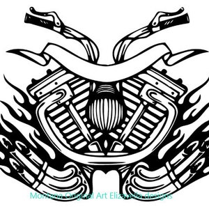 Manubrio moto griglia banner fiamme png jpg svg motociclista clipart stampabile arte digitale download immediato immagine