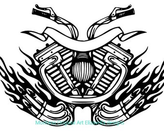 Motorcycle handle bars grill banner flames png jpg svg biker clipart printable art digital instant download image