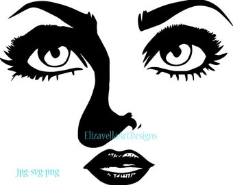 womans face png woman face svg, printable art, makeup svg, face clipart, eyes and lips svg, digital instant download